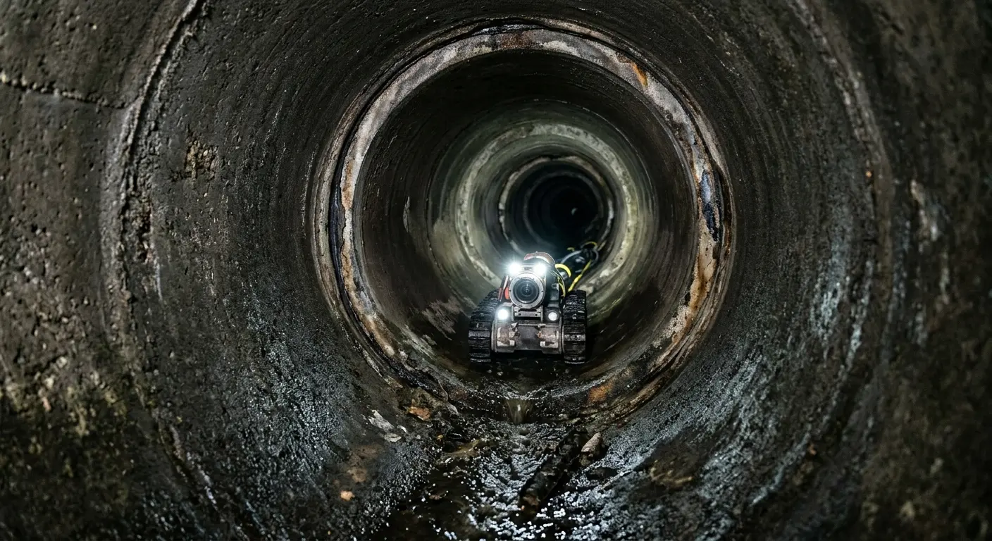 Robotic sewer camera inspecting pipe interior for Sewer Line Cleaning in Prairie View